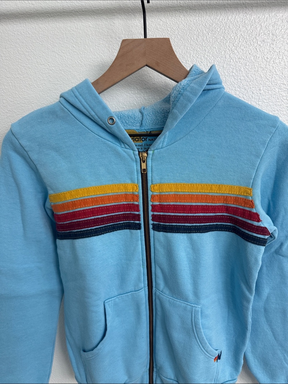 Aviator Nation Kid's 5-Stripe Zip Hoodie Blue Baby 14 - Picture 9 of 9